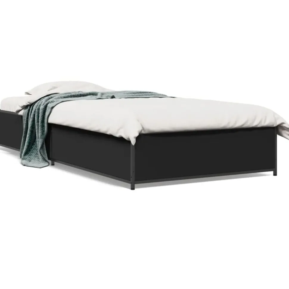 vidaXL Bedframe bewerkt hout en metaal zwart 100x200 cm