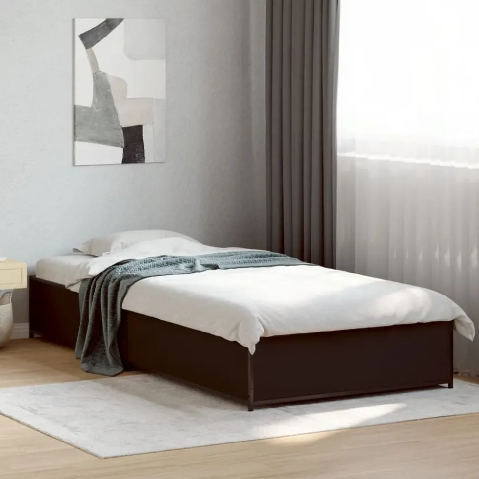 vidaXL Bedframe bewerkt hout en metaal zwart 100x200 cm
