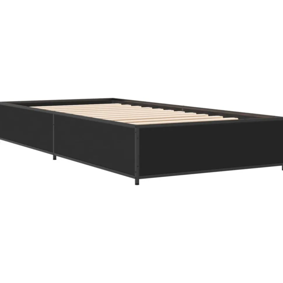 vidaXL Bedframe bewerkt hout en metaal zwart 100x200 cm