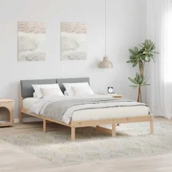 vidaXL Bedframe Bruin en lichtgrijs 160 x 200 cm Massief grenenhout