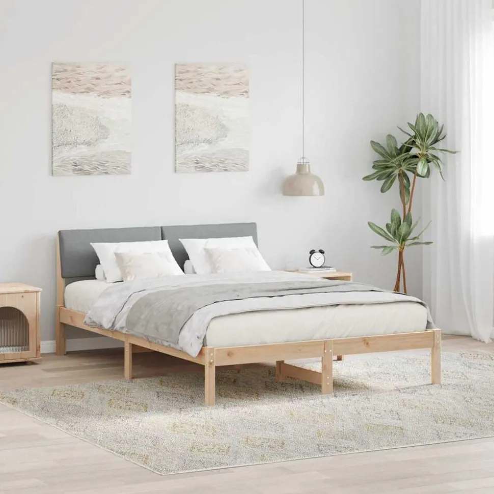 vidaXL Bedframe Bruin en lichtgrijs 160 x 200 cm Massief grenenhout