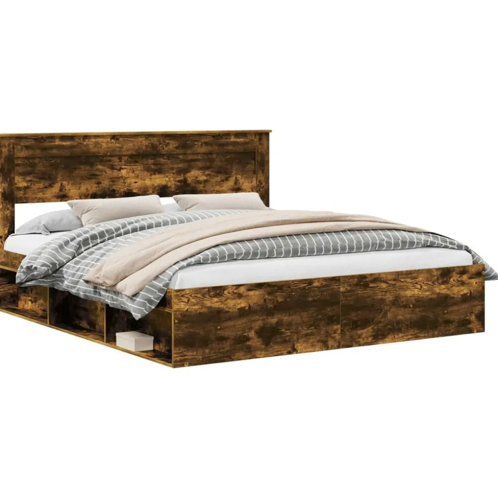 vidaXL Bedframe Gerookt eiken 200 x 200 cm Massief grenenhout