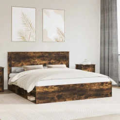 vidaXL Bedframe Gerookt eiken 200 x 200 cm Massief grenenhout
