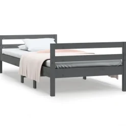 vidaXL Bedframe massief grenenhout grijs 90x200 cm