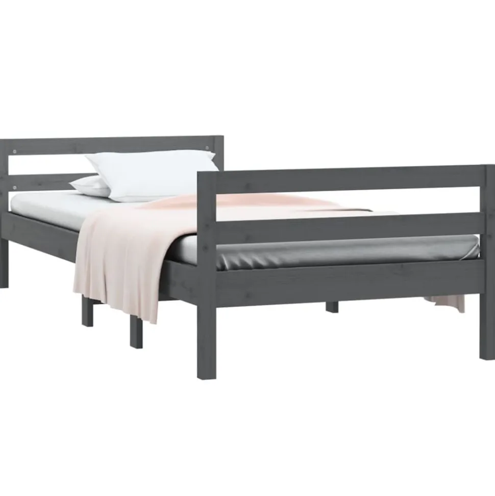 vidaXL Bedframe massief grenenhout grijs 90x200 cm