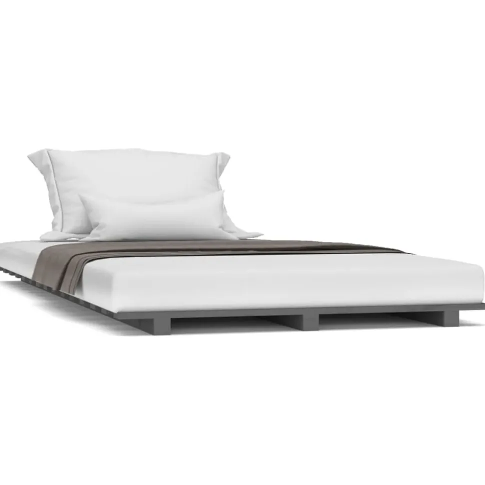 vidaXL Bedframe massief grenenhout grijs 90x200 cm