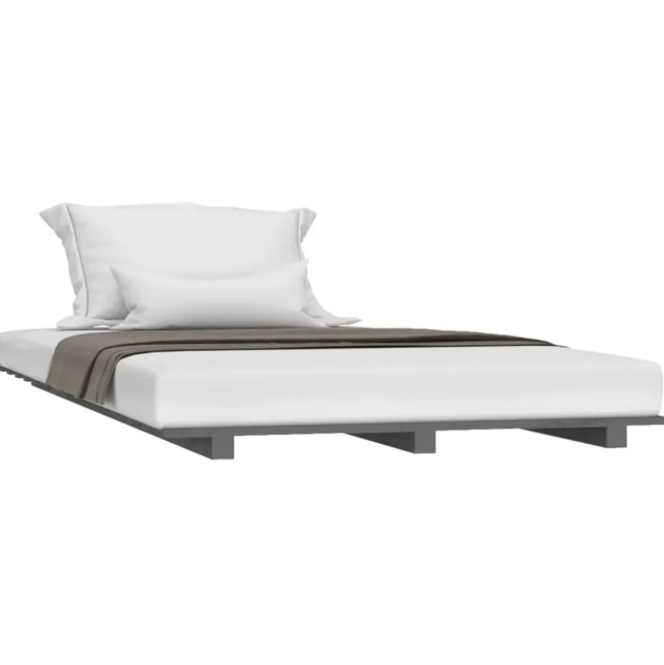 vidaXL Bedframe massief grenenhout grijs 90x200 cm