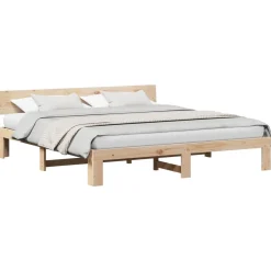 vidaXL Bedframe met hoofdeinde Naturel 200 x 200 cm Massief grenenhout