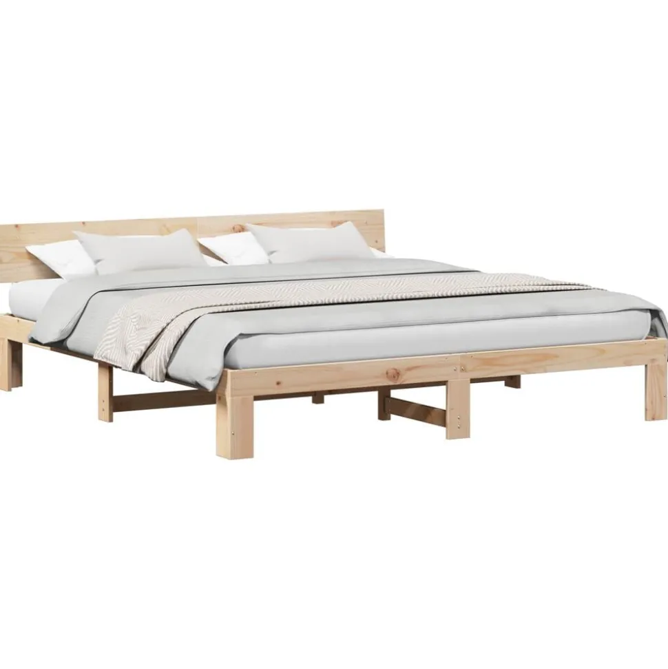 vidaXL Bedframe met hoofdeinde Naturel 200 x 200 cm Massief grenenhout