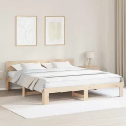 vidaXL Bedframe met hoofdeinde Naturel 200 x 200 cm Massief grenenhout