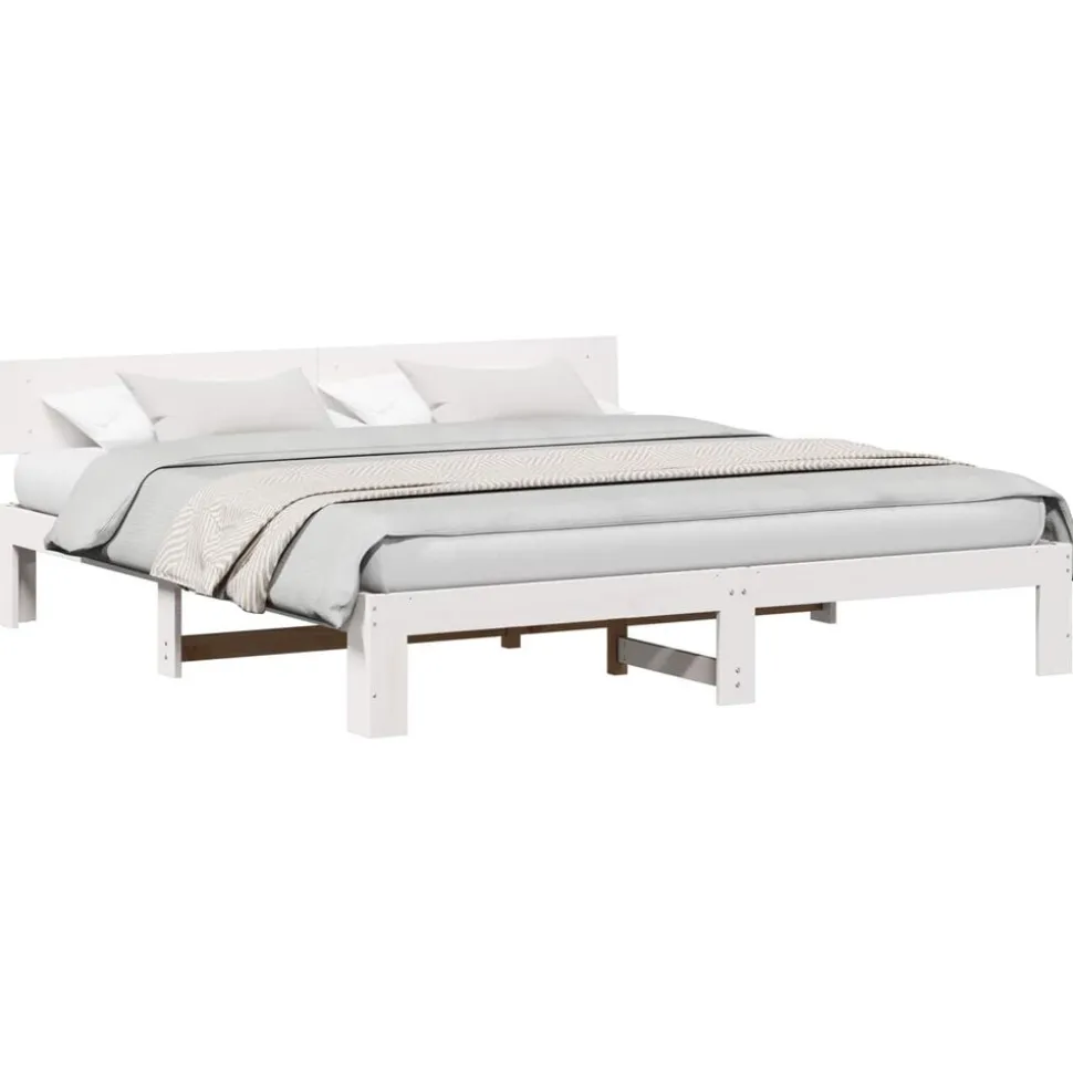 vidaXL Bedframe met hoofdeinde Wit 200 x 200 cm Massief grenenhout