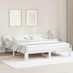 vidaXL Bedframe met hoofdeinde Wit 200 x 200 cm Massief grenenhout