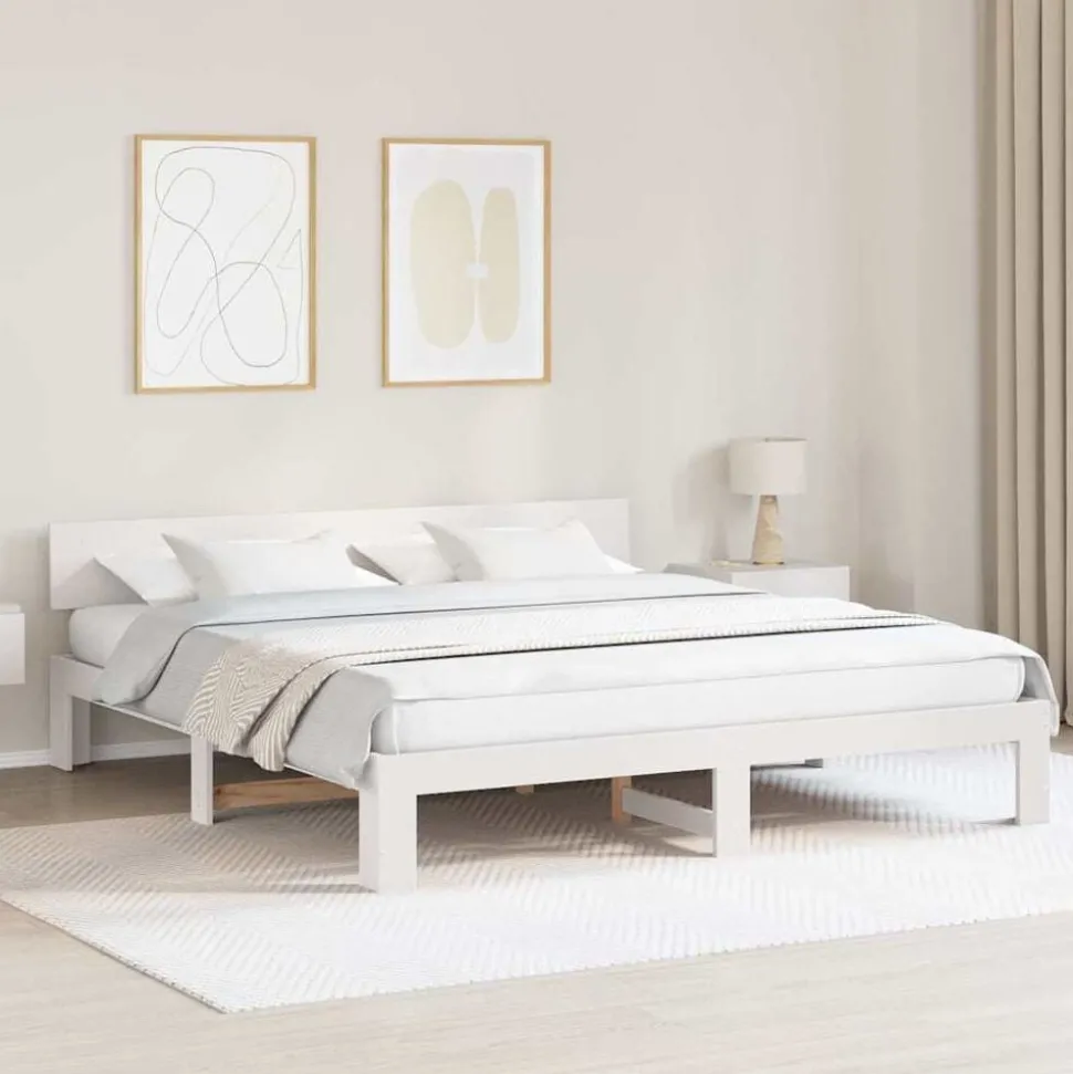 vidaXL Bedframe met hoofdeinde Wit 200 x 200 cm Massief grenenhout