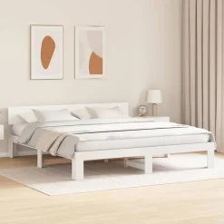 vidaXL Bedframe met hoofdeinde Wit 200 x 200 cm Massief grenenhout