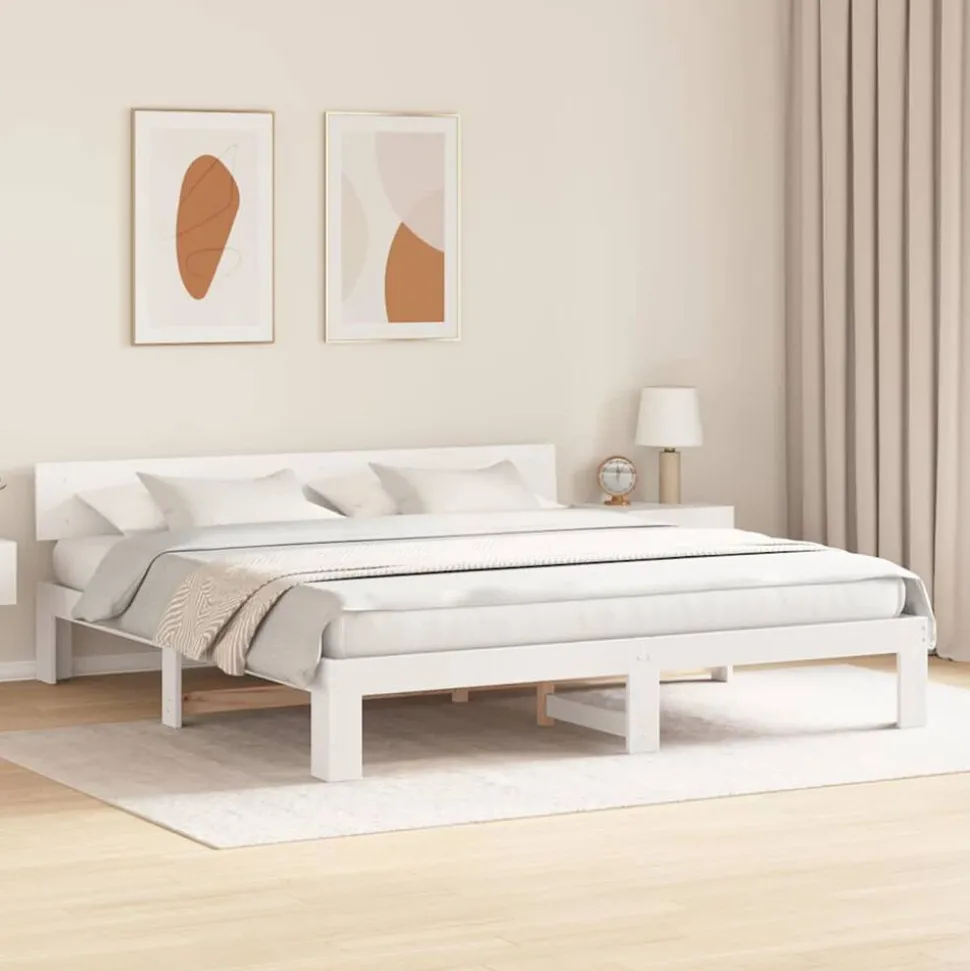 vidaXL Bedframe met hoofdeinde Wit 200 x 200 cm Massief grenenhout