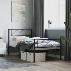 vidaXL Bedframe met hoofd- en voeteneinde metaal zwart 75x190 cm