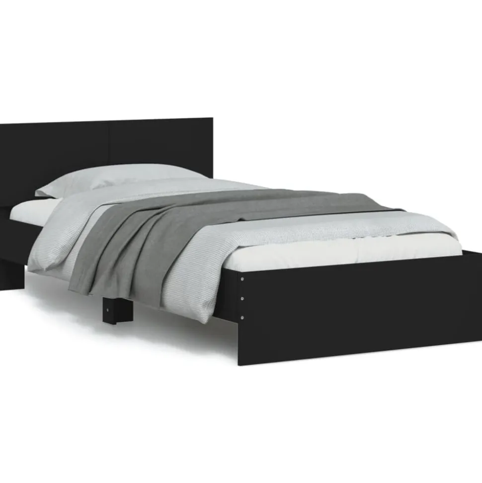 vidaXL Bedframe met hoofdbord bewerkt hout zwart 100x200 cm