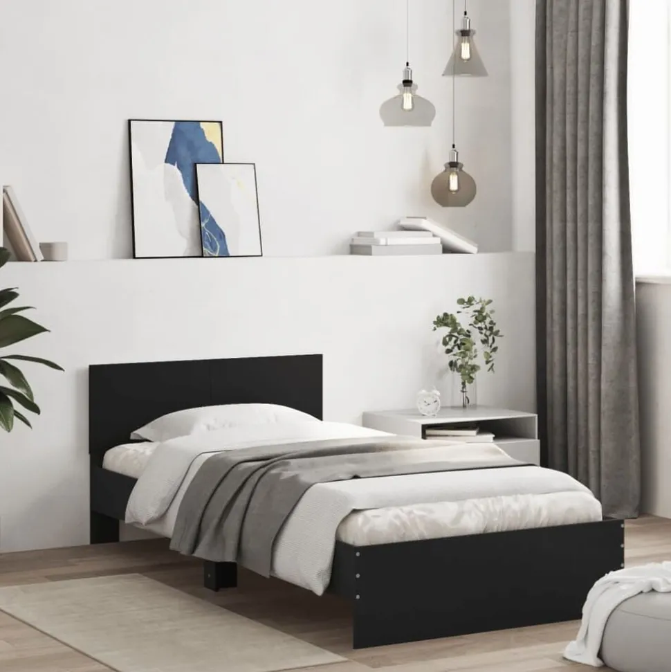 vidaXL Bedframe met hoofdbord bewerkt hout zwart 100x200 cm