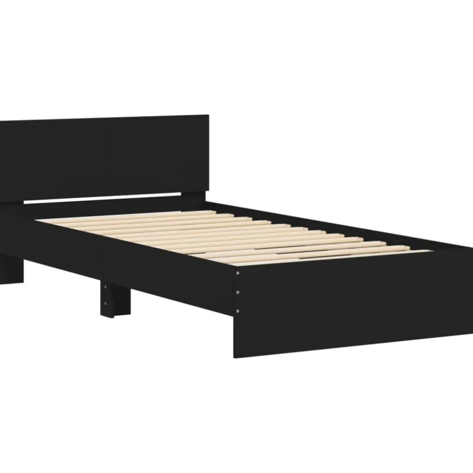 vidaXL Bedframe met hoofdbord bewerkt hout zwart 100x200 cm
