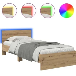 vidaXL Bedframe met hoofdeinde Artisan Eiken 100 x 200 cm Bewerkt hout