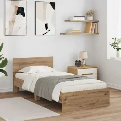 vidaXL Bedframe met hoofdeinde Artisan Eiken 100 x 200 cm Bewerkt hout