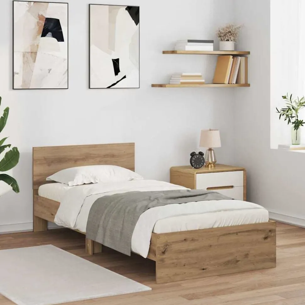 vidaXL Bedframe met hoofdeinde Artisan Eiken 100 x 200 cm Bewerkt hout