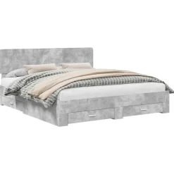 vidaXL Bedframe met hoofdeinde Beton Grijs 200 x 200 cm Bewerkt hout