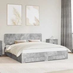 vidaXL Bedframe met hoofdeinde Beton Grijs 200 x 200 cm Bewerkt hout