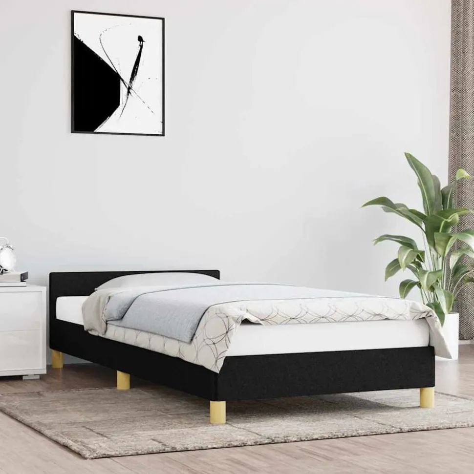 vidaXL Bedframe met hoofdeinde zonder matras 80x200 cm stof zwart