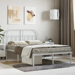 vidaXL Bedframe met hoofdbord metaal wit 120x200 cm