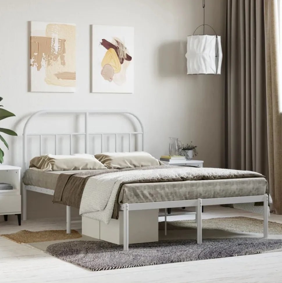 vidaXL Bedframe met hoofdbord metaal wit 120x200 cm