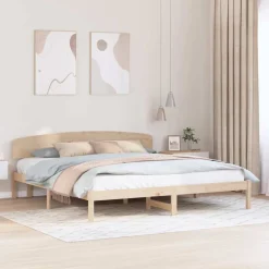 vidaXL Bedframe met hoofdeinde Naturel 200 x 200 cm Massief grenenhout