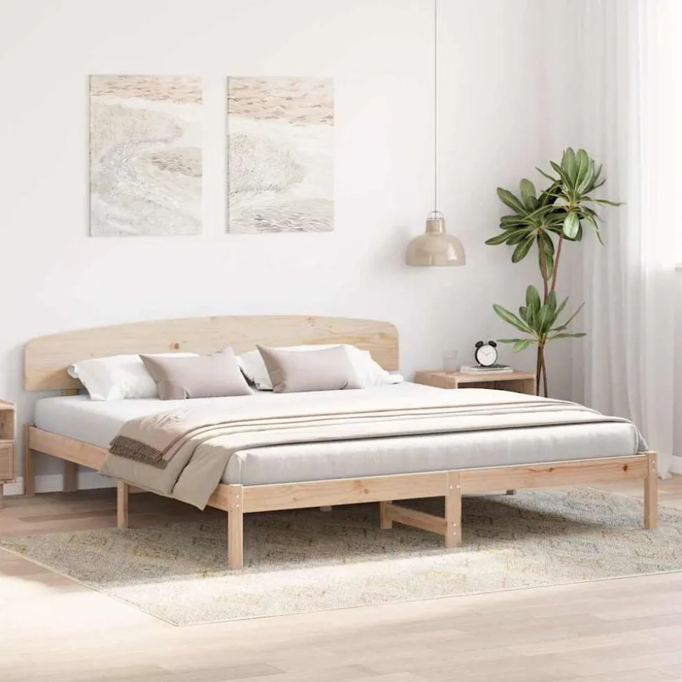vidaXL Bedframe met hoofdeinde Naturel 200 x 200 cm Massief grenenhout