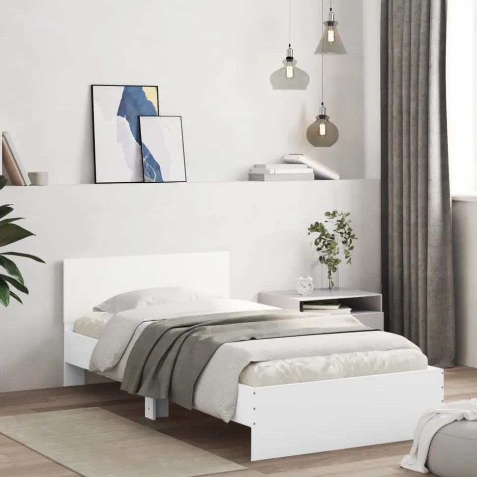 vidaXL Bedframe met hoofdbord bewerkt hout wit 100x200 cm