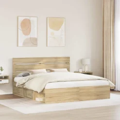 vidaXL Bedframe met hoofdeinde Sonoma 200 x 200 cm Massief grenenhout
