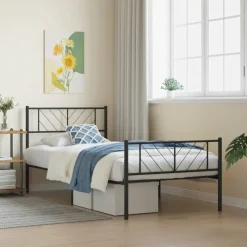 vidaXL Bedframe met hoofd- en voeteneinde metaal zwart 75x190 cm