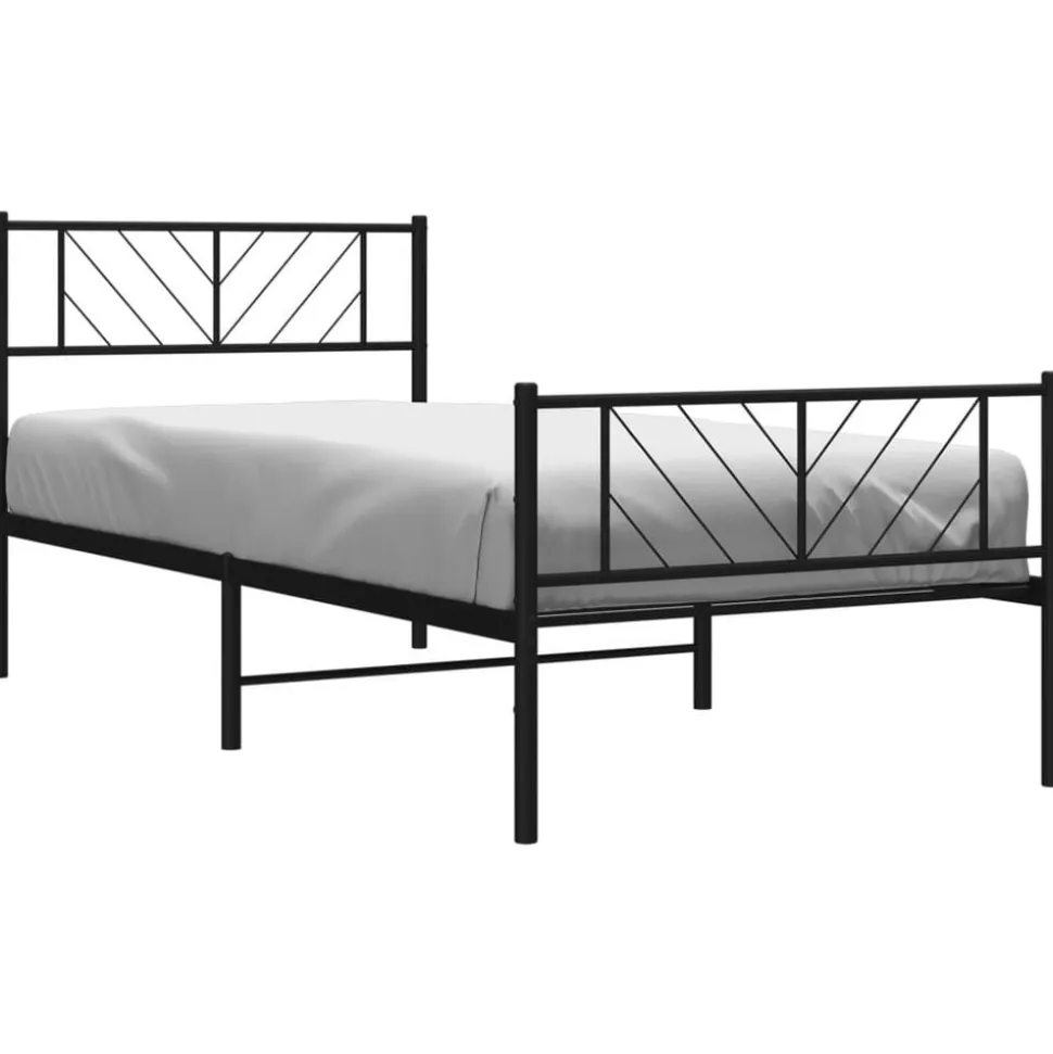 vidaXL Bedframe met hoofd- en voeteneinde metaal zwart 75x190 cm