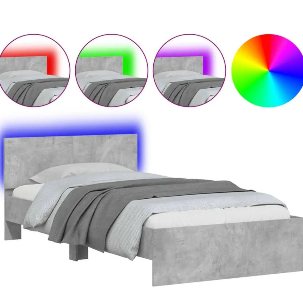 vidaXL Bedframe met hoofdbord en LED-verlichting betongrijs 100x200 cm