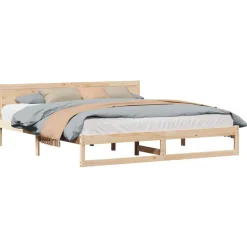 vidaXL Bedframe met hoofdeinde Naturel 200 x 200 cm Massief grenenhout
