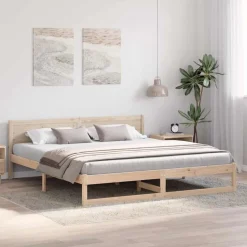 vidaXL Bedframe met hoofdeinde Naturel 200 x 200 cm Massief grenenhout