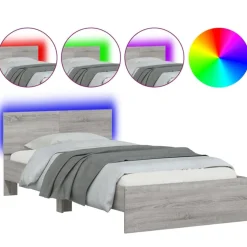 vidaXL Bedframe met hoofdbord en LED grijs sonoma eiken 100x200 cm