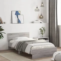 vidaXL Bedframe met hoofdbord en LED grijs sonoma eiken 100x200 cm