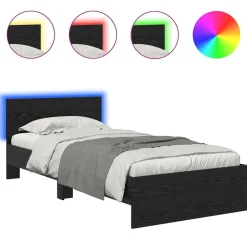 vidaXL Bedframe met hoofdeinde Zwart Eiken 100 x 200 cm Bewerkt hout
