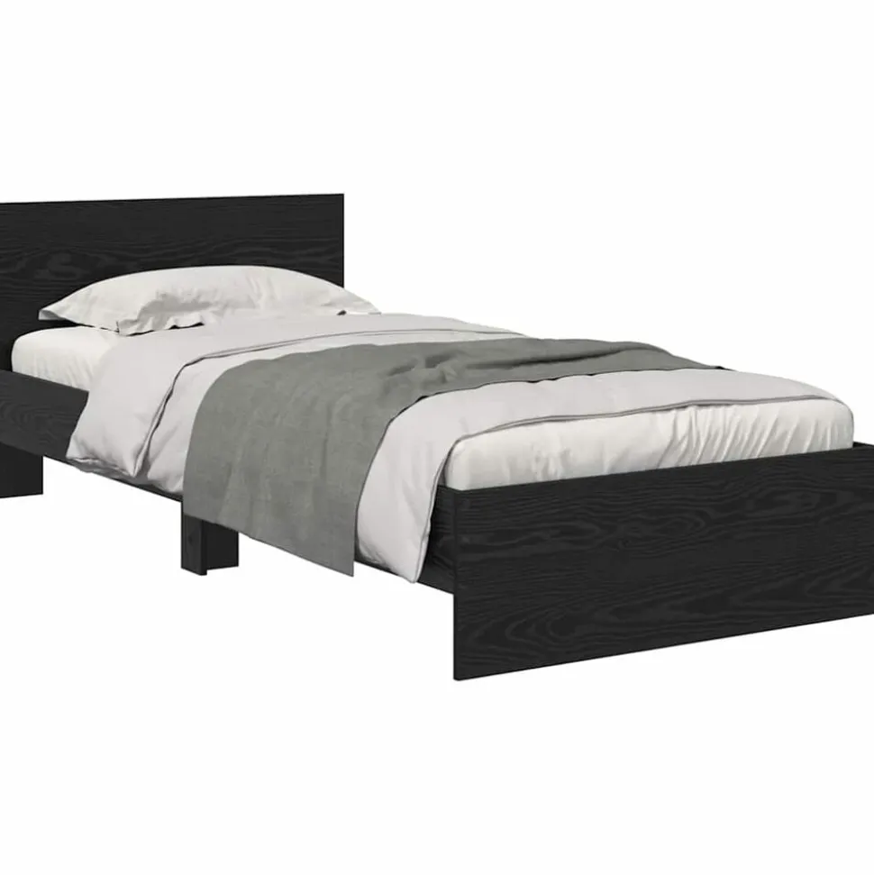 vidaXL Bedframe met hoofdeinde Zwart Eiken 100 x 200 cm Bewerkt hout