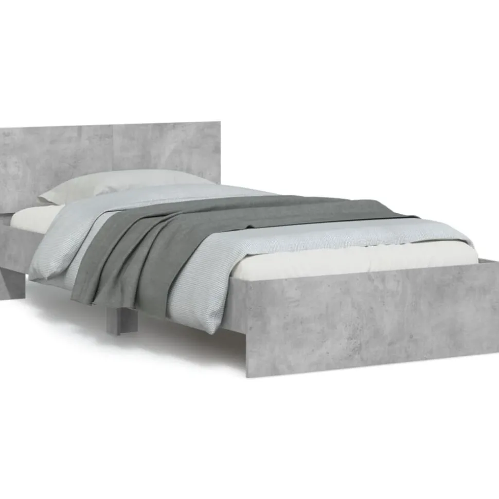 vidaXL Bedframe met hoofdeinde bewerkt hout betongrijs 100x200 cm