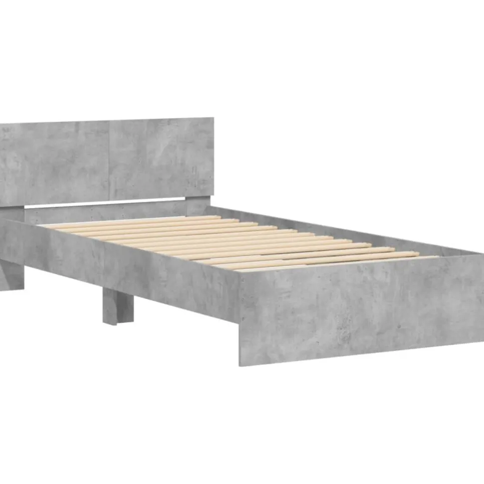 vidaXL Bedframe met hoofdeinde bewerkt hout betongrijs 100x200 cm