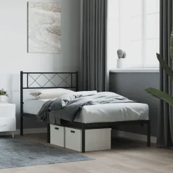 vidaXL Bedframe met hoofdbord metaal zwart 75x190 cm