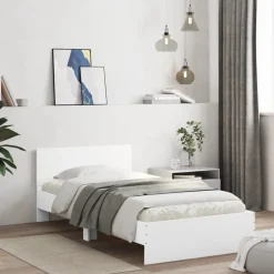 vidaXL Bedframe met hoofdbord en LED-verlichting wit 100x200 cm