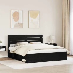 vidaXL Bedframe met hoofdeinde Zwart 200 x 200 cm Massief grenenhout