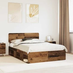 vidaXL Bedframe met hoofdeinde Oudhout 150 x 200 cm Massief grenenhout